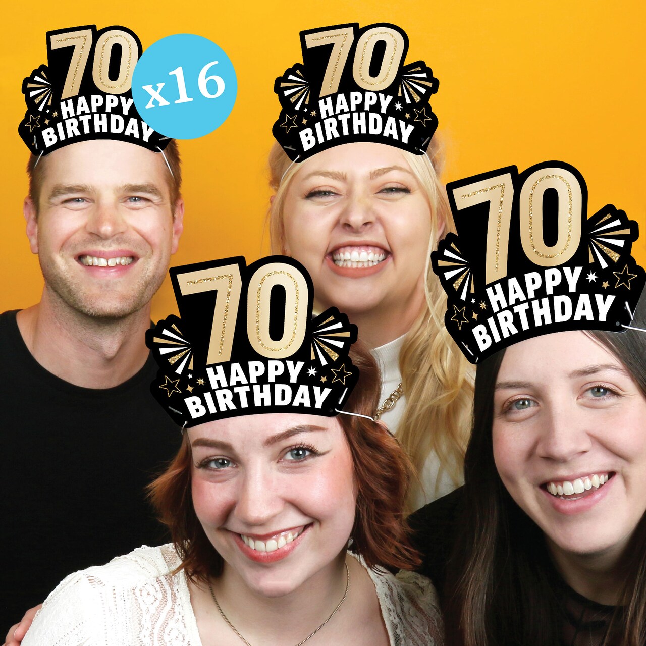 Big Dot of Happiness 70th Birthday Paper Crowns, Happy Birthday Party Headbands for Adults, DIY Black & Gold Milestone Party Hat Favors, 16 Count